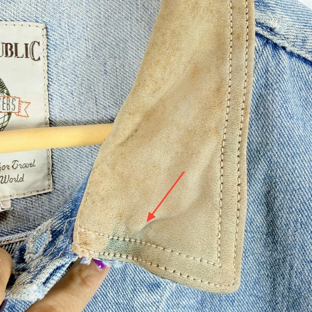 Vintage 80s Banana Republic‎ Adventure Outfitters Denim Jacket Leather Collar XL